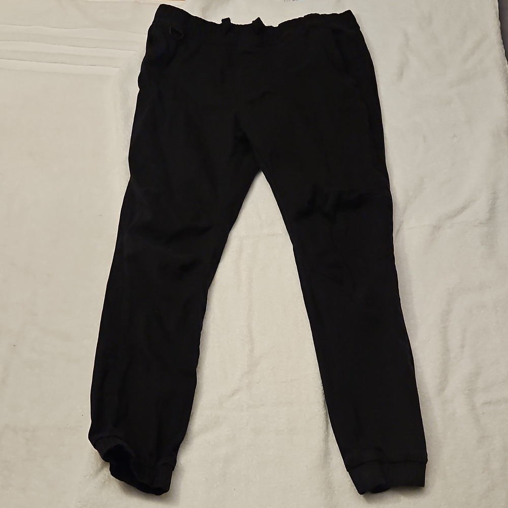 WT02‎ Men's Black Jogger Pants Cotton Spandex Size M Elastic Waist Tapered